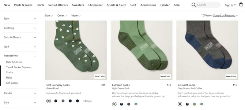 Bonobos sticky menu displaying on socks search listing page