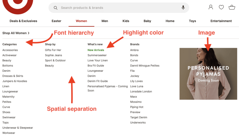 Target AU mega menu UX practices