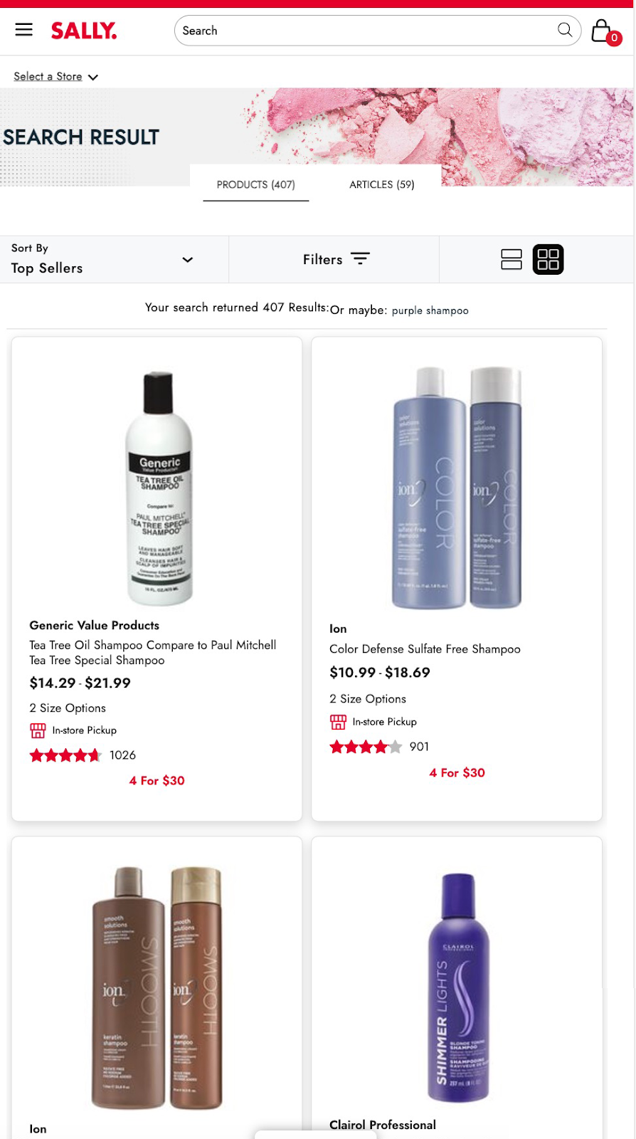 Sally mobile search results