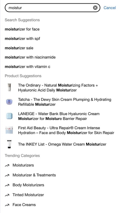 Sephora Mobile Autocomplete
