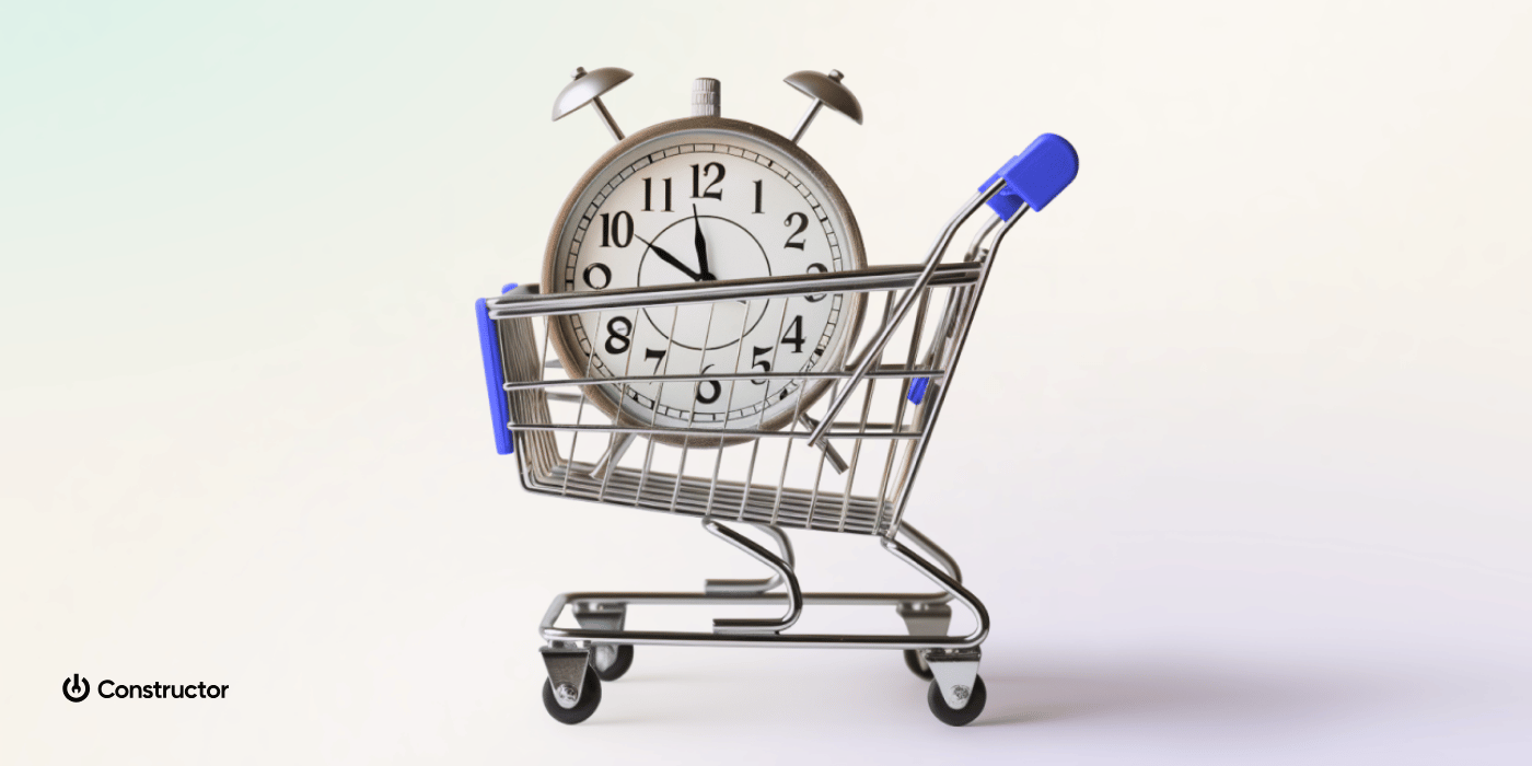 Shopping cart with a clock inside of it