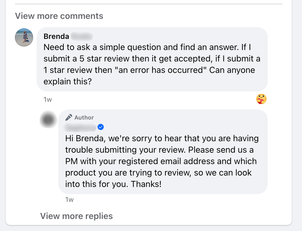 customer feedback on facebook