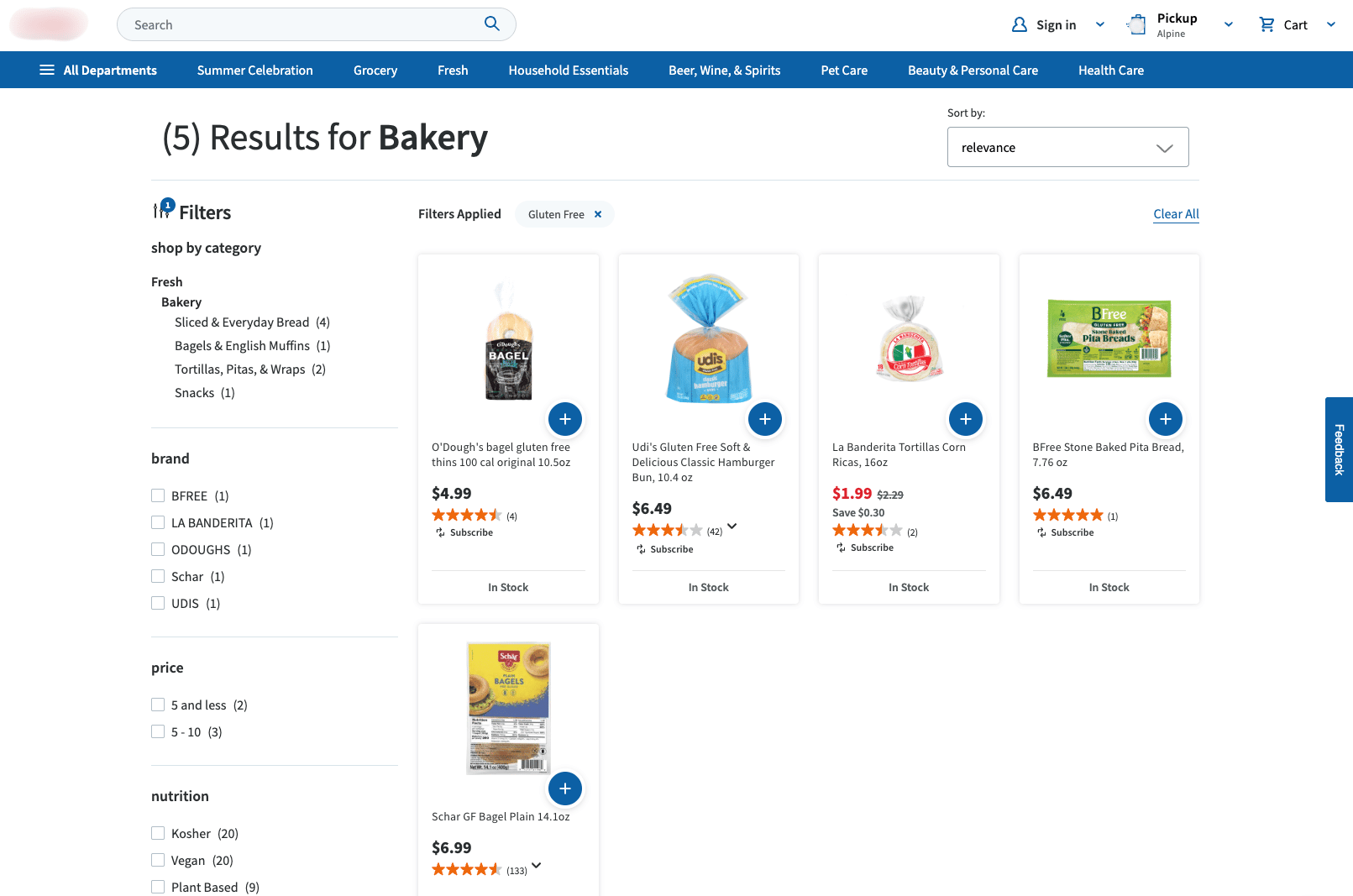 grocery ecommerce browse filters