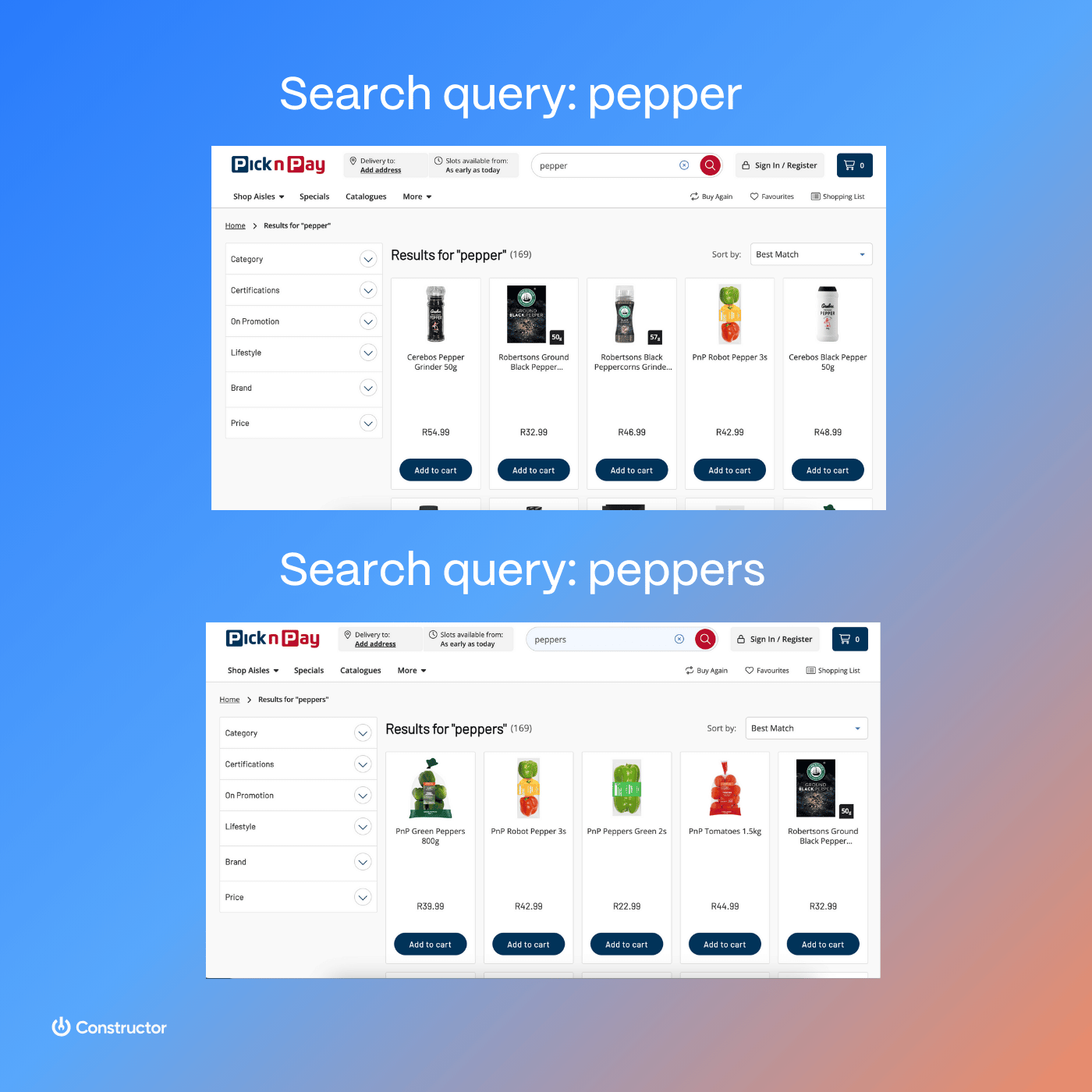 pepper vs pepper ecommerce search query