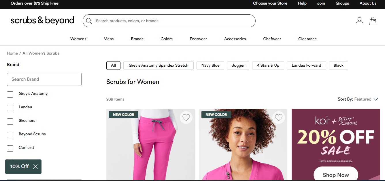 scrubs and beyond ecommerce landing page best practices