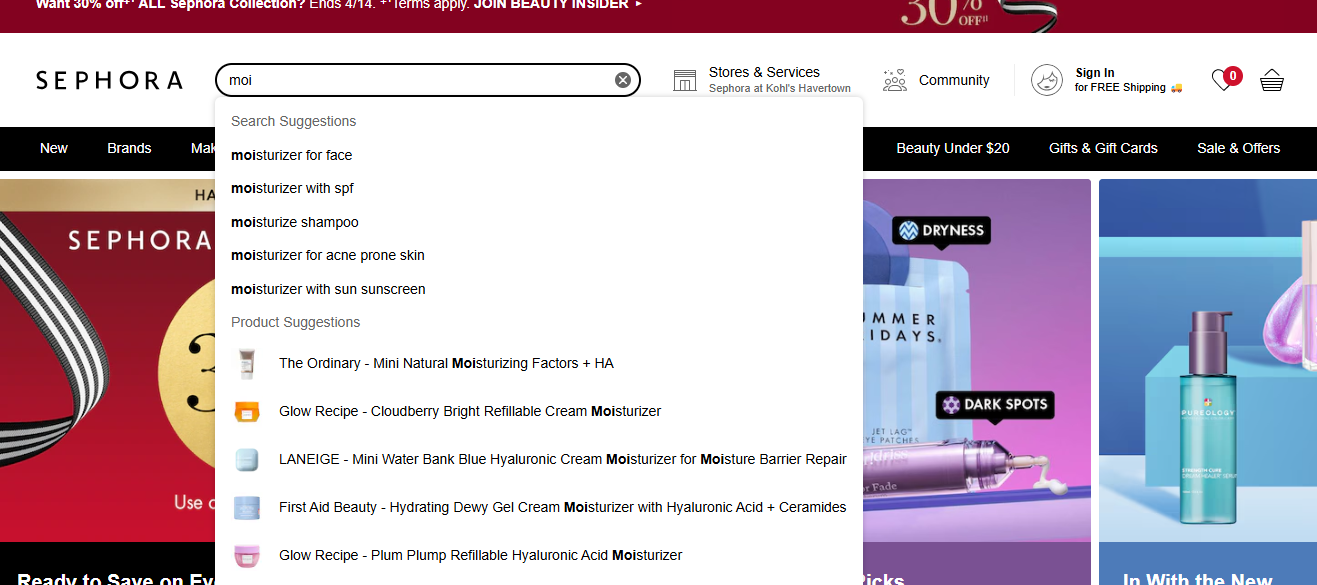 sephora search suggestions
