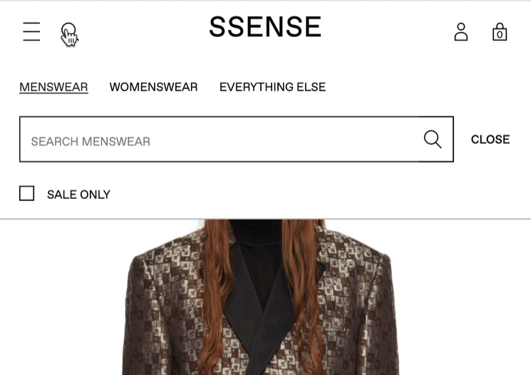 ssense scoped autosuggest and sale checkbox